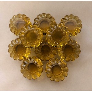 Original Victorian Flower Glass Cupboard Knobs - Amber – Flat Collar Fixing - Set/10